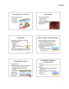 Vascular Injury: Overview Hemostasis Hemostasis Blood vessels