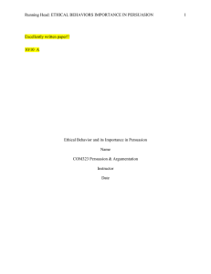 Running Head: ETHICAL BEHAVIORS IMPORTANCE IN