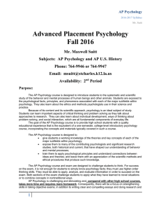 Advanced Placement Psychology Syllabus for Students 2016
