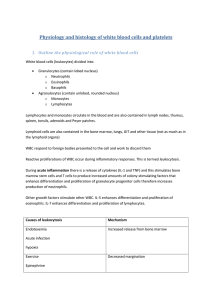Physiology and histology of white blood cells and platelets - Wk 1-2