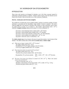 W1 WORKSHOP ON STOICHIOMETRY