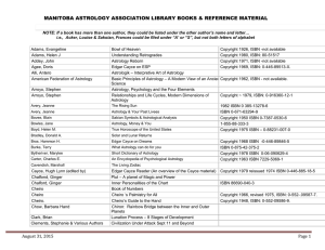 MANITOBA ASTROLOGY ASSOCIATION LIBRARY BOOKS