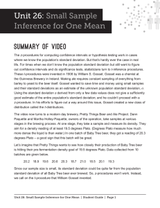 Unit 26: Small Sample Inference for One Mean