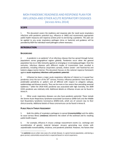 moh pandemic readiness and response plan for influenza and other