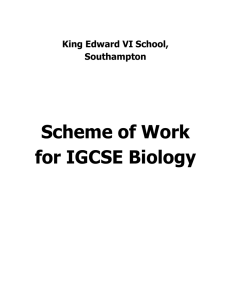 Scheme of Work for IGCSE Biology