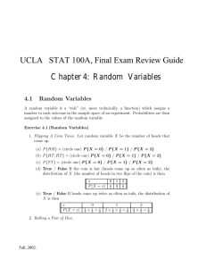 UCLA STAT 100A, Final Exam Review Guide Chapter 4: Random