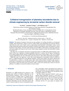 Collateral transgression of planetary boundaries due to climate