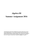 Algebra 3 Summer Assignment 2016