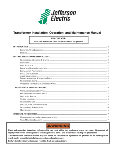 Transformer Installation, Operation, and Maintenance Manual
