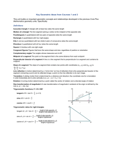Key Geometric Ideas from Courses 1 and 2