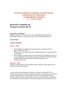 ISA-RC32 Call for papers for 2010 World Congress of Sociology in