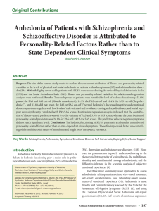 Anhedonia of Patients with Schizophrenia