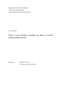 Review of water electrolysis technologies and design of