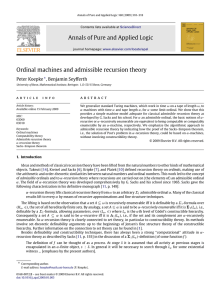 Annals of Pure and Applied Logic Ordinal machines and admissible