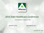 Athersys, Inc. Overview 2016 Stifel Healthcare Conference