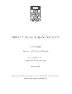 CHARACTER THEORY OF COMPACT LIE GROUPS