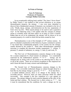 In Praise of Entropy Gary D. Patterson Professor of Chemistry