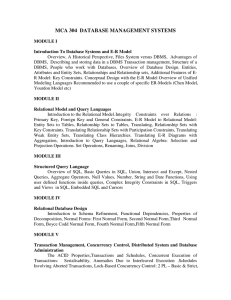 MCA 304 DATABASE MANAGEMENT SYSTEMS