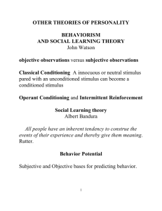 OTHER THEORIES OF PERSONALITY BEHAVIORISM AND