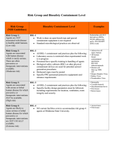 Risk Group and Biosafety Level Containment