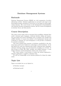 Database Management Systems Rationale Course Description