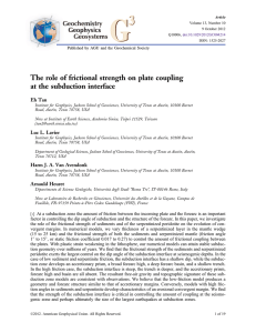 The role of frictional strength on plate coupling at the subduction