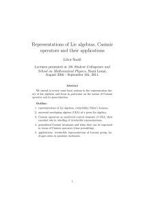 L. Snobl: Representations of Lie algebras, Casimir operators and