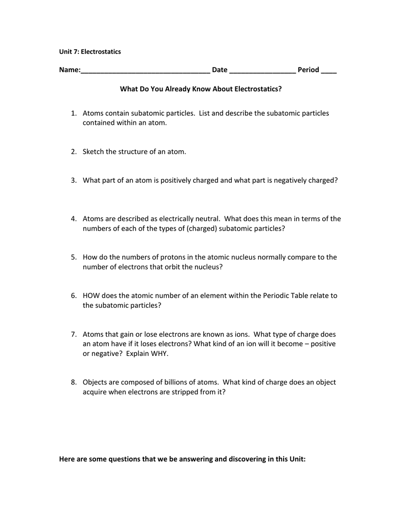 Worksheets Electrostatics Worksheet electrostatics worksheet