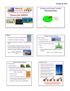 Warm Up Physics Unit: ENERGY Energy and Energy Transfer