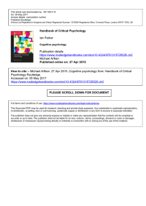 Handbook of Critical Psychology Ian Parker Publication details https
