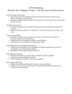 Unit IV Review Guide: Atomic Structure and Nuclear Reactions