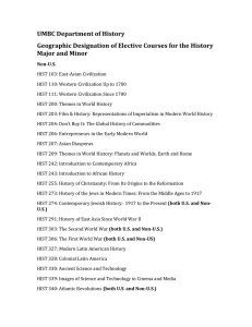 List of geographic designations for History major requirements