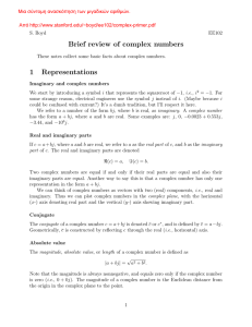 Brief review of complex numbers 1 Representations