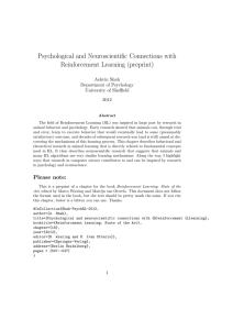 Psychological and Neuroscientific Connections with Reinforcement