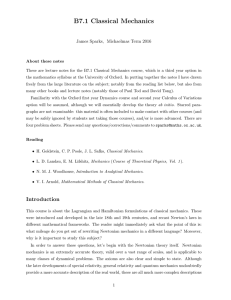 Classical Mechanics - Mathematical Institute Course Management