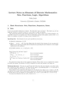 Lecture Notes on Elements of Discrete Mathematics: Sets, Functions