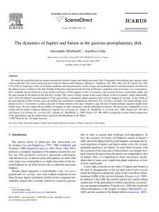 The dynamics of Jupiter and Saturn in the gaseous protoplanetary disk