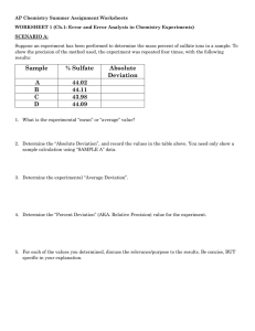 Sample % Sulfate Absolute Deviation A 44.02 B 44.11 C 43.98 D