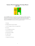 Summer Work for Students Entering Physics