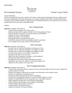 2013/2014 Environmental Science Teacher: Laura Clarke Course