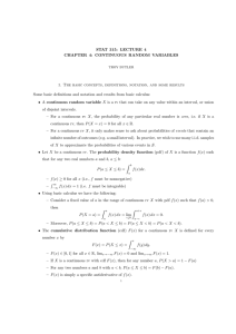 STAT 315: LECTURE 4 CHAPTER 4: CONTINUOUS RANDOM