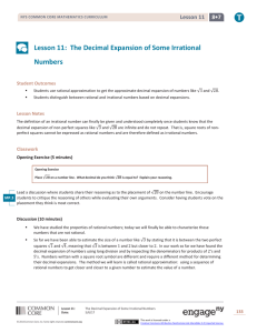 Lesson 11: The Decimal Expansion of Some Irrational Numbers