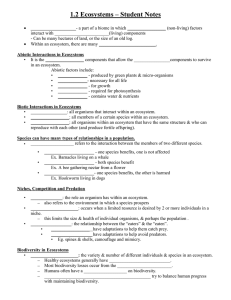 1.2 Ecosystems – Student Notes