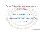 Course 803401 – DSS Decision Support System: An Decision