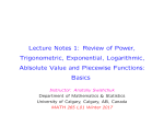 Introduction. Review of Power, Trigonometric, Exponential and