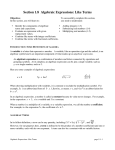 Section 1.8 Algebraic Expressions: Like Terms