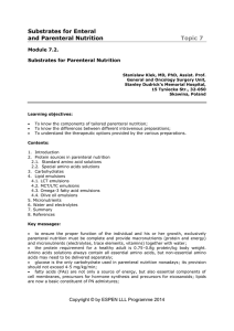 Substrates for Enteral and Parenteral Nutrition Topic 7