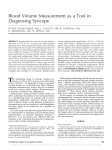 Blood Volume Measurement as a Tool in Diagnosing Syncope
