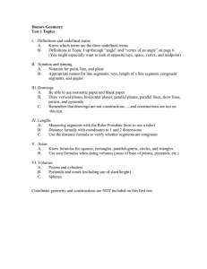 Honors Geometry Test 1 Topics I. Definitions and undefined terms A