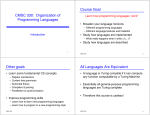 CMSC 330: Organization of Programming Languages Course Goal